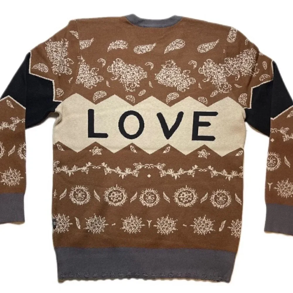 NWT The Hideout Clothing Co Men’s Brown Cream LOVE Crew Neck Sweater - Size S